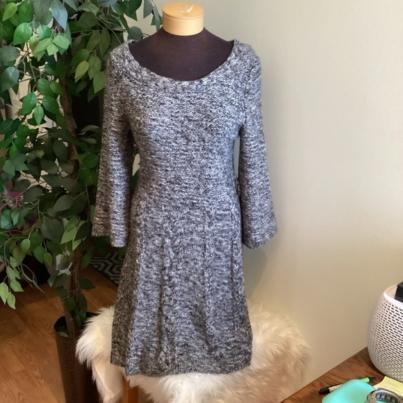 STYLE and Co Woman’s Large fit and flare sweater dress black and gray w/… - Picture 1 of 14